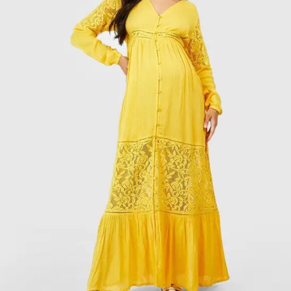 boohoo Maternity Boho Lace Insert Maxi Dress GOTH - Picture 4 of 4